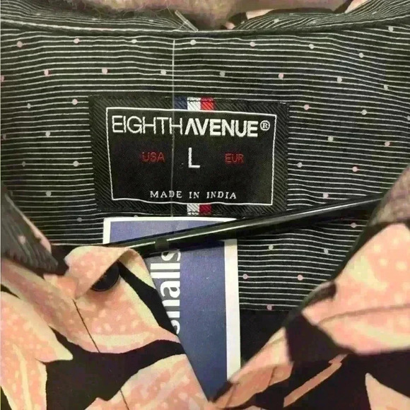 NWT Eighth Avenue Pink & Black Tropical Button Down with Flip Cuffs Size Large - Picture 6 of 7